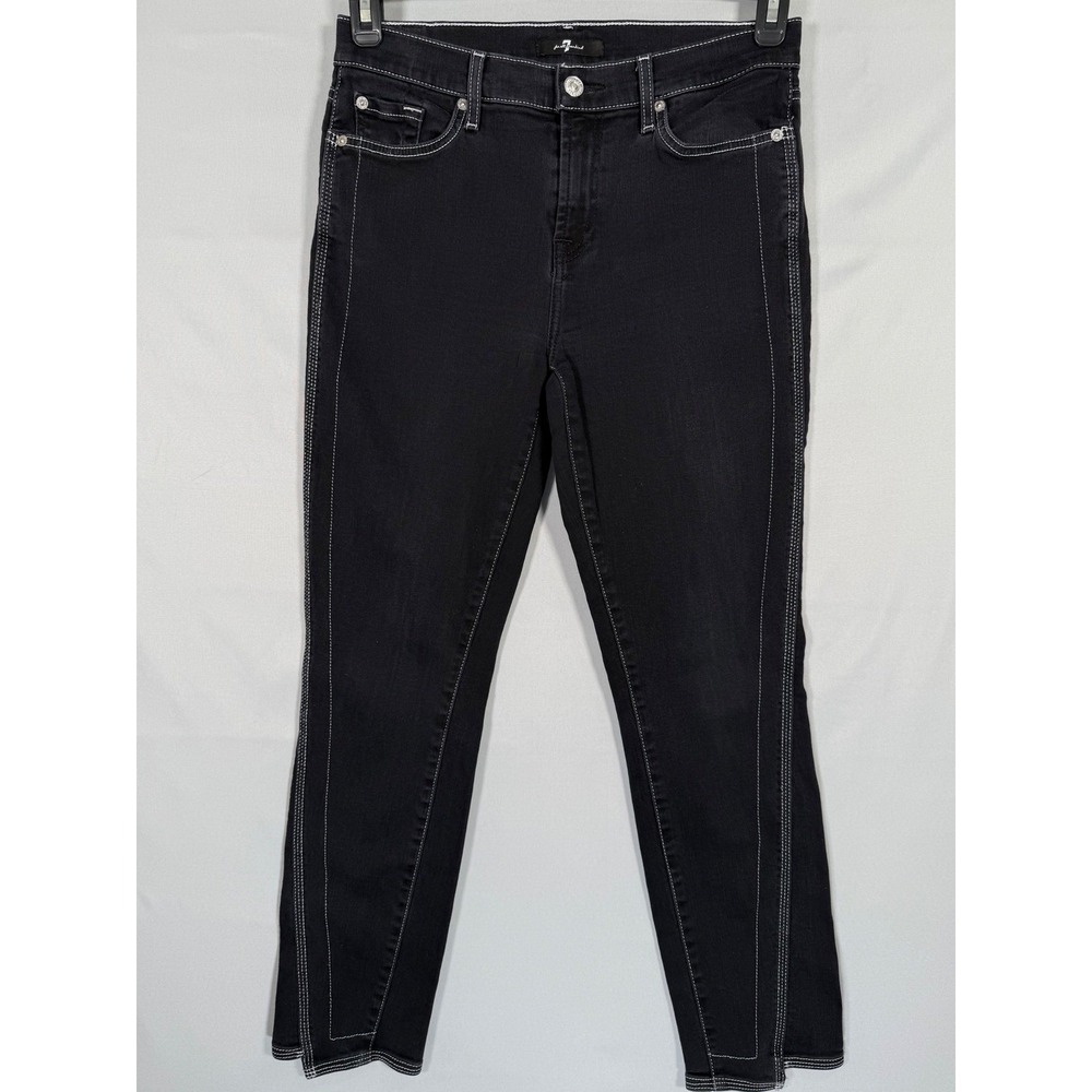 7 For All Mankind Womens Skinny Jeans Black Contrast Stitch Cropped 28 AU8398121 - Picture 2 of 10